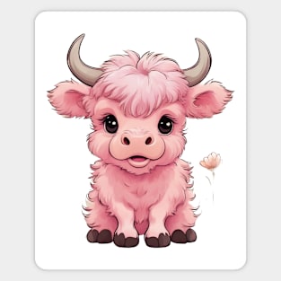 Cute Pink Fluffy Highland Cow Magnet